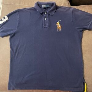 Vintage Polo Ralph Lauren Polo Shirt Mens L Navy Big Pony #3 Faded Preppy